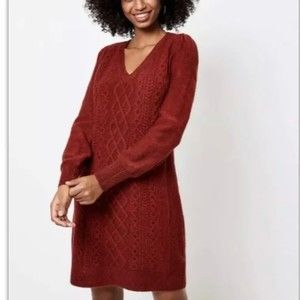 NWT LOFT Plus Size Women's Puff Sleeve Cable Sweater Dress